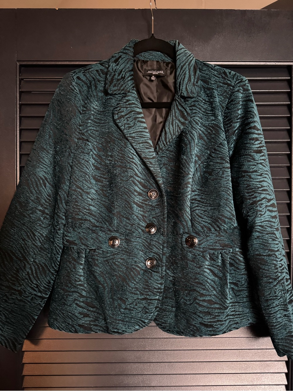 Notations Petite Teal Black Textured Double Breasted Blazer PL